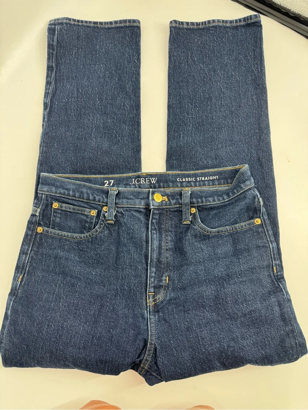 J. Crew Classic Straight Jeans Dark Wash Blue Stretch Denim High Rise Size 27